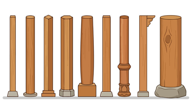 Assortment of wooden balusters and stair spindles in various shapes and architectural designs lined