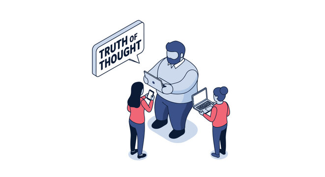 Isometric Illustration of a Teacher Sharing Truthful Thoughts with Students.