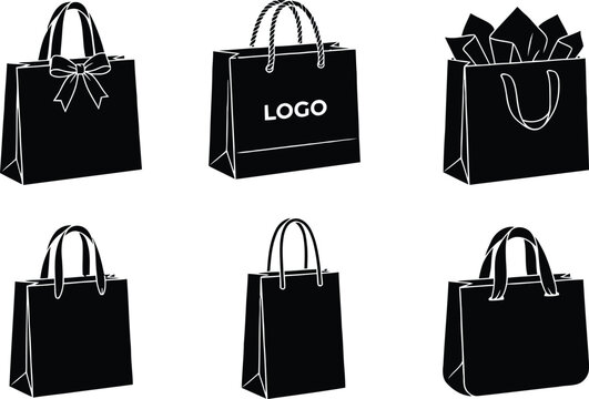 Digital E-commerce Shopping Bag Icon Silhouette Vector Set