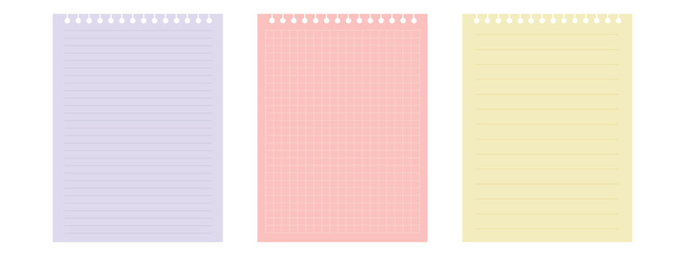 Vintage paper textures set, 3 brown notebook paper vector backgrounds, aged grid and lined paper sheets for scrapbooking and digital journaling