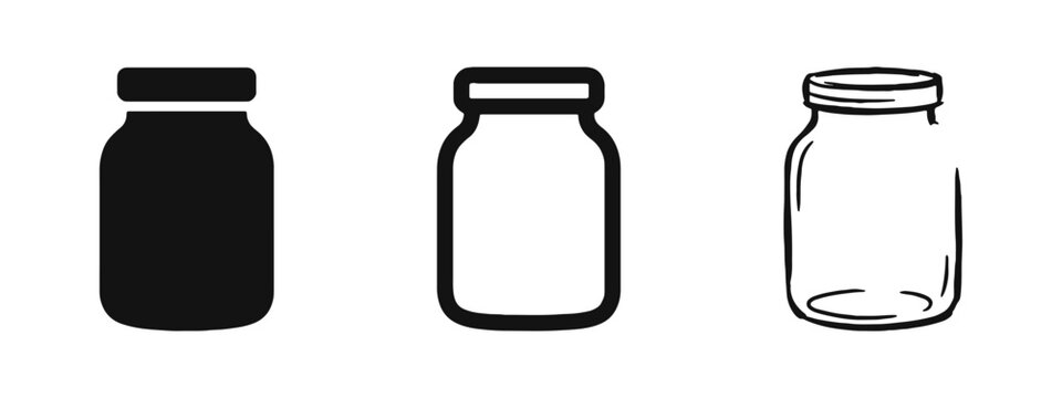Glass Mason Jar Icons - Minimalist Storage and Preservation Symbols