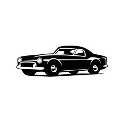 Fototapeta premium Vintage classic coupe car vector illustration, retro luxury automobile silhouette, black and white automotive graphic for garage t-shirt and poster design
