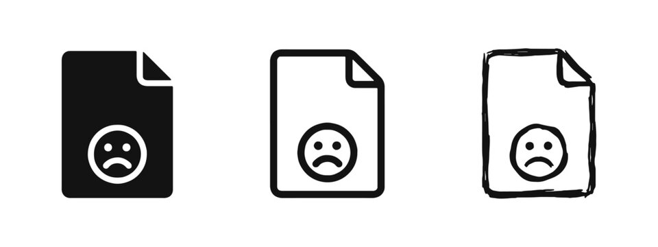 Error File Document Icon Set with Sad Face Emoji Corrupted Data Concept
