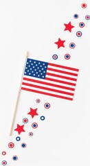 Obraz premium American flag illustration with floating red stars and blue circles for patriotic holiday celebration design