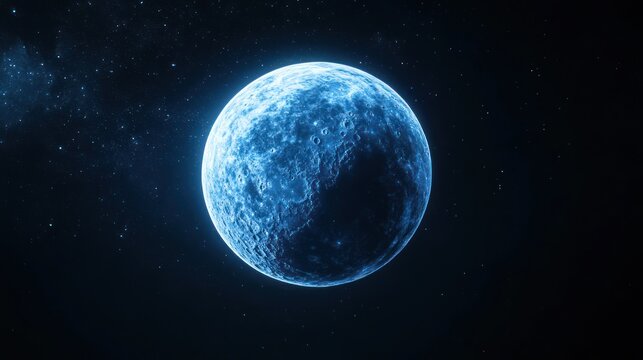 Icy blue moon in deep space. Potential stock use astronomy