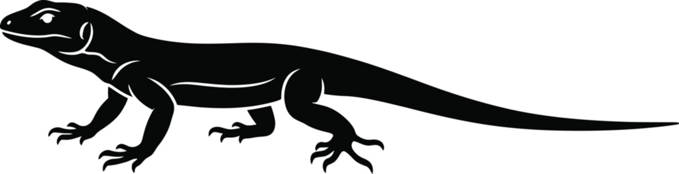 Detailed lizard silhouette icon, walking reptile vector illustration