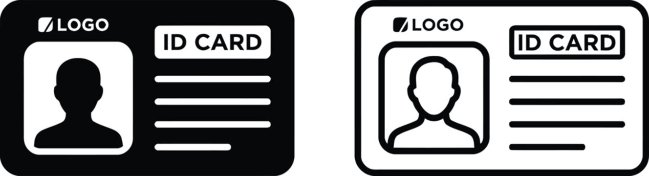 ID card icon set silhouette, identity and membership verification symbols