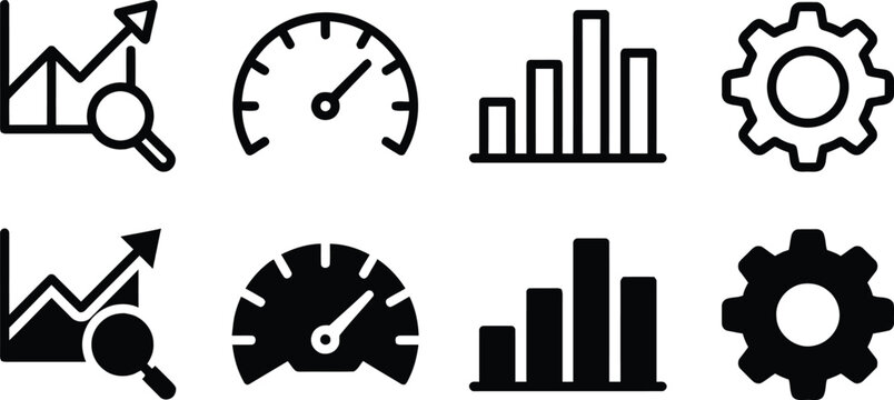 Dashboard icon pack silhouette, flat black data analysis symbols
