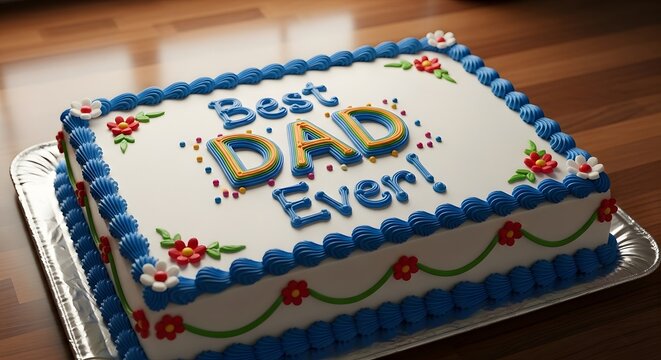 happy father's day cake with best dad ever message on wooden table