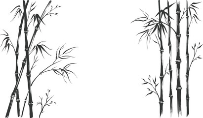 Naklejka premium Elegant bamboo tropical clip art black and white botanical illustration