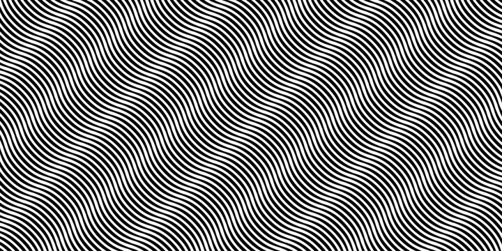 Diagonal line pattern with wave parallel stripes. Abstract geometric background featuring gradient transitions and varied thickness. Monochrome vector texture with dynamic flow.