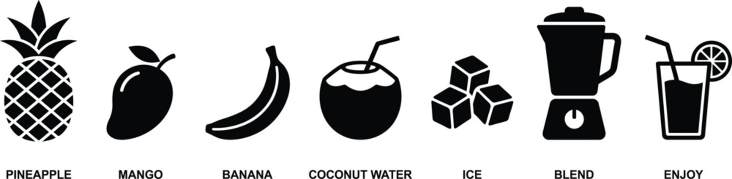 Vibrant tropical clip art fruits drinks blenders for summer designs