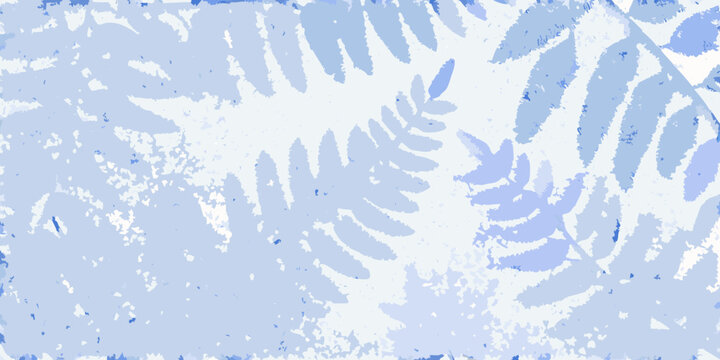 delicate arrangement of fern fronds in blue and white stipple pattern high quality professional detailed