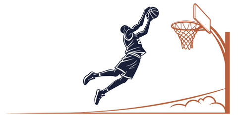 Basketball player performing a slam dunk graphic design with basketball silhouette competition training exercise tournament illustration creative performance physical champion strength © Ruhi