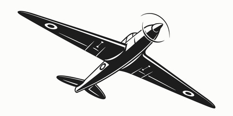Vintage warplane propeller aircraft illustration graphic with airplane warplane aircraft propeller aviation military silhouette aeroplane transport tactical monochrome isolated © Ruhi