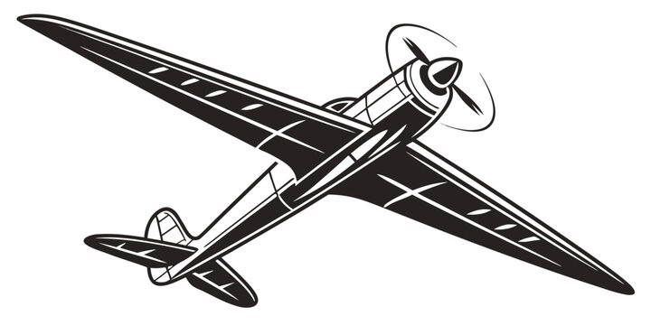 Vintage propeller airplane silhouette vector illustration with airplane propeller aviation aircraft illustration transport silhouette aeronautics aerospace transportation monoplane isolated