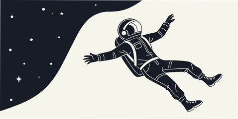 Astronaut floating in outer space among stars conceptual graphic illustration with astronaut floating exploration universe weightless astronomy adventure discovery silhouette illustration © Ruhi