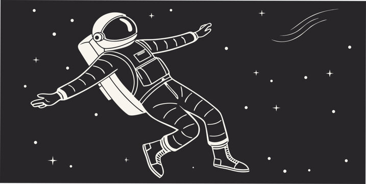 Floating astronaut silhouetted in deep outer space with stars minimalist graphic zero gravity science fiction astronaut floating silhouetted cosmonaut universe spaceman minimalist astronomy