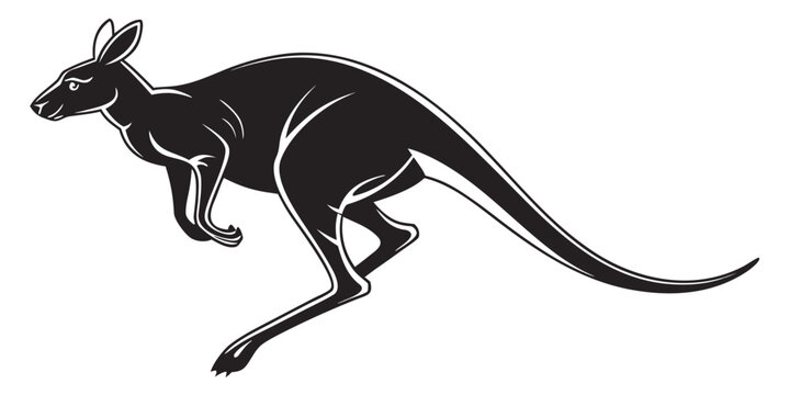 Dynamic black silhouette of a kangaroo jumping with kangaroo silhouette wildlife australian marsupial bounding isolated movement creature wilderness australia symbolic stylized
