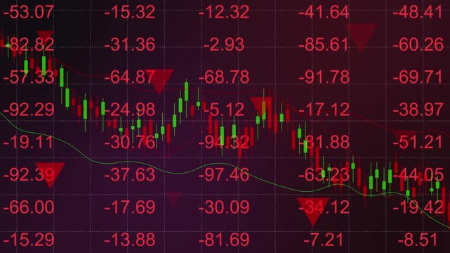 Investment indicator decline, and business price fall concept, stock market crash with red downtrend chart showing financial crisis, exchange loss, trading graph analysis