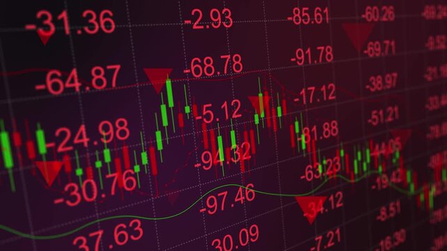 Investment indicator decline, and business price fall concept, stock market crash with red downtrend chart showing financial crisis, exchange loss, trading graph analysis