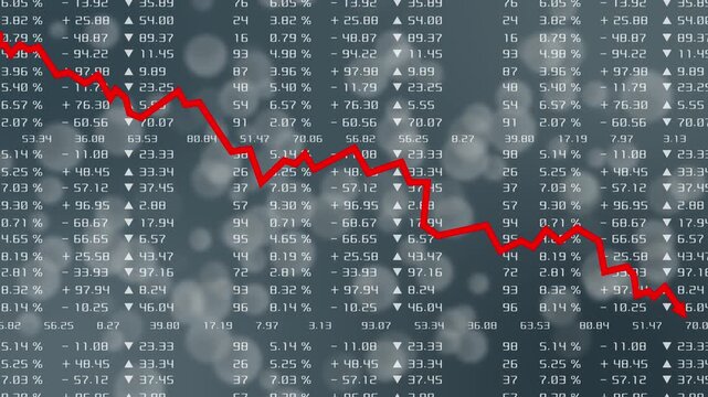 Business recession, market loss, investment downturn, and economic crisis data visualization, decrease in stats and economy concept showing financial decline