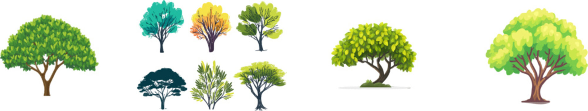 A vibrant, flat vector illustration of a lush, leafy green tree with clean edges and realistic gradients, isolated on a pure white background for easy tracing in a minimalist graphic design
