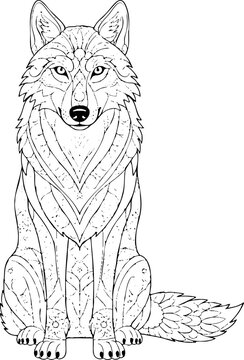 Intricate Zentangle Wolf Coloring Page for Adults and Kids
