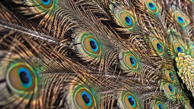 Majestic Peacock Tail Feathers Fanning Out Close Up Background Pattern