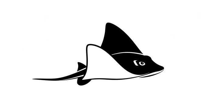 Stingray silhouette vector illustration showing elegant marine creature swimming in side profile.