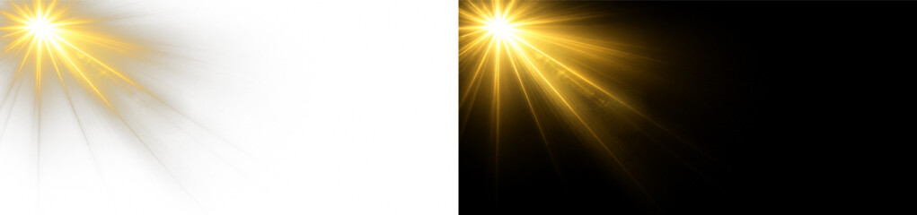 Fototapeta premium Yellow starburst glow light rays burst png overlay transparent element, on transparent background
