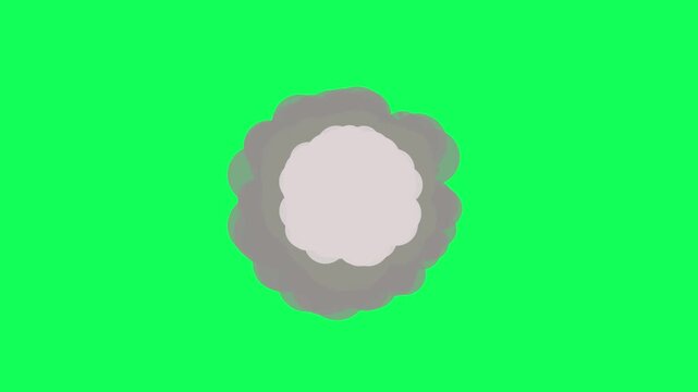 Animated smoke burst cartoon explosion on a green background. Comic cartoon smoke explode effects for creative projects
