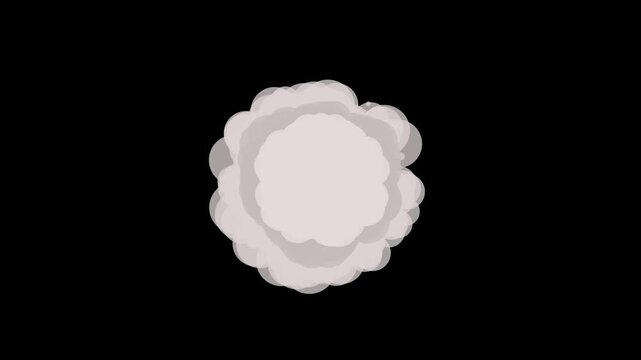 Animated smoke burst cartoon explosion on a black background. Comic cartoon smoke explode effects for creative projects