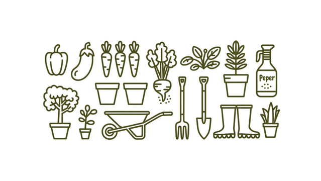 Flat line icons set of ancient egyptian tools and daily life objects Vector