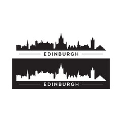 Naklejka premium Edinburgh Skyline Silhouette with City Name Black and White