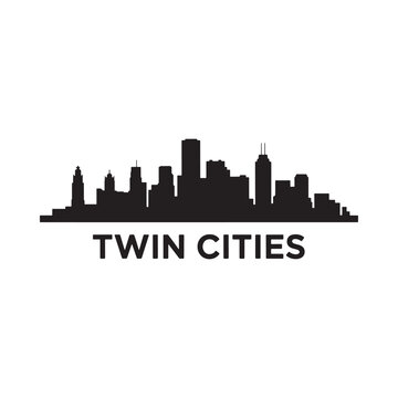 City skyline silhouette with text isolated on white background