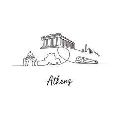 Fototapeta premium Athens Skyline One Line Drawing with Landmarks and Text