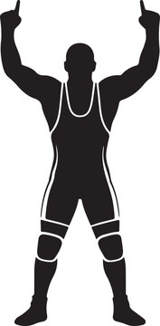Wrestler silhouette with arms raised triumphantly