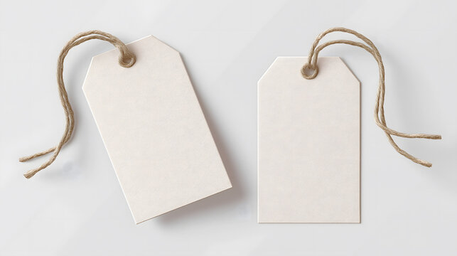     Blank White Hang Tags Mockup with String on Clean Minimal Background