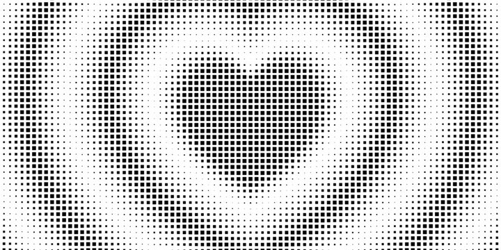 Halftone heart pattern with gradient dots creates romantic texture. Perfect for love theme designs, Valentines cards, medical badges, or abstract digital backgrounds.