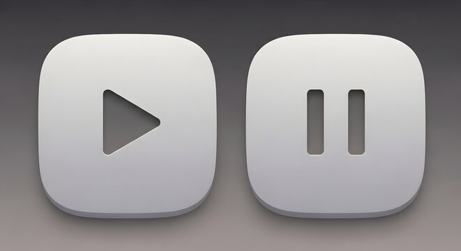 Youtube play and pause button icons on gray background