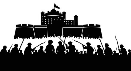 Obraz premium Siege of a medieval castle by an army