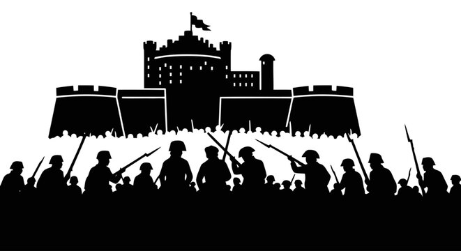 Siege of a medieval castle by an army
