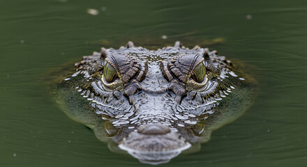 Obraz premium Close Up of Saltwater Crocodile Eyes and Snout Above Water Surface
