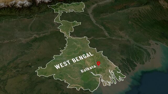 West bengal map pointing and Highlighting on india map, ppointing Kolkata for Political, educational, travel and torisum, Explore West bengal Geopolitical outline map animation