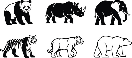 Black and white animal silhouettes a collection of majestic wildlife illustrations © MD