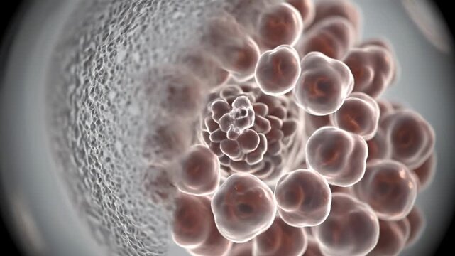 This shows a close-up view of an IVF embryo in a laboratory dish, highlighting the early stages of pregnancy and fetal development. The microscopic view reveals the intricate details of the cells and
