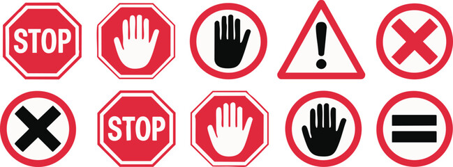 Variety of red prohibition and warning signs stop sign © md