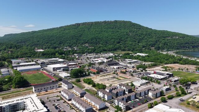 Aerial Drone View of Chattanooga Tennessee - South Broad Street, Lookout Mountain, and St. Elmo Neighborhood