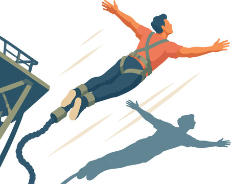 Man bungee jumping from a platform with a rope extreme sport